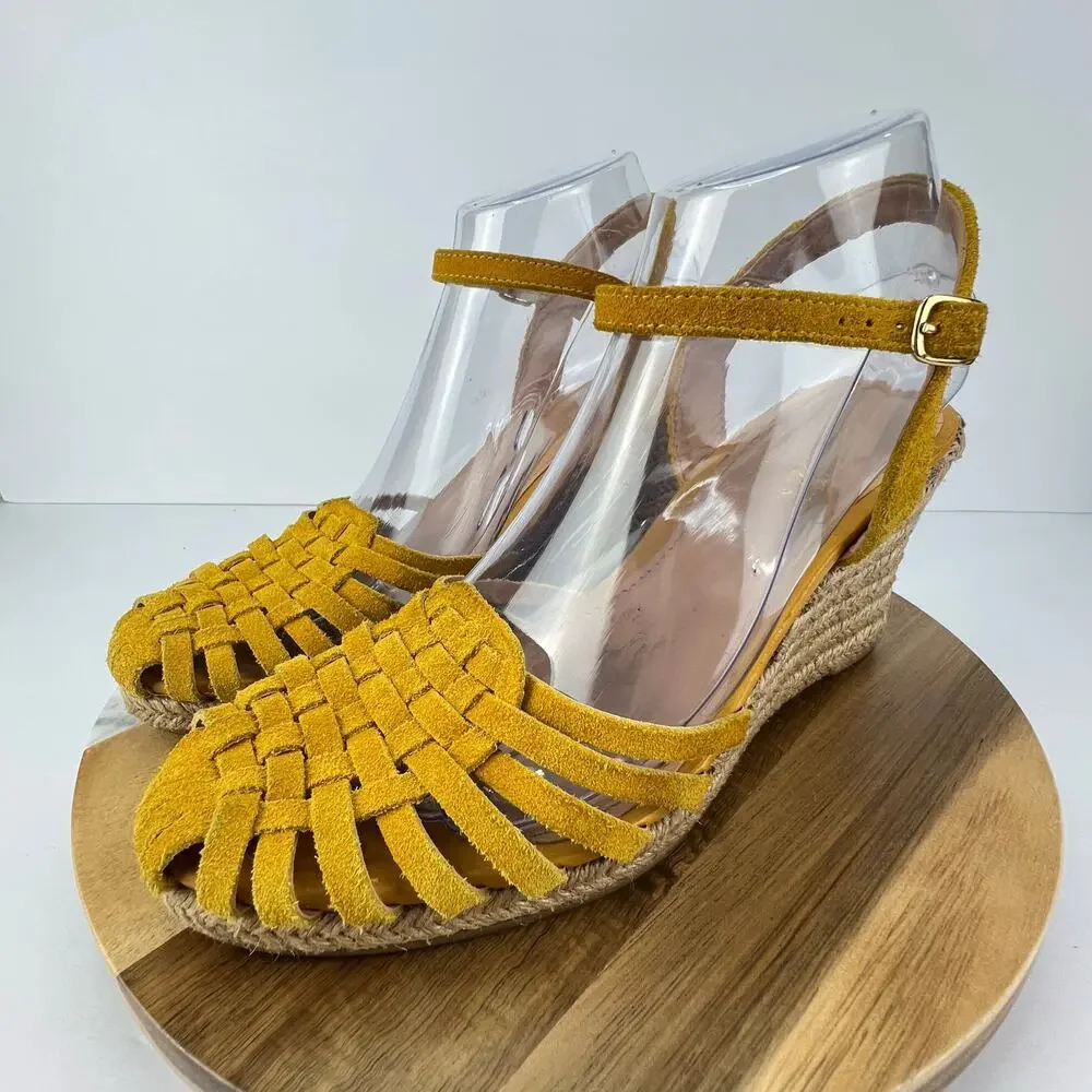 Seychelles Yellow Leather Weave Espadrilles Wedge Closed Toe Sandals 9/40 - Picture 3 of 10